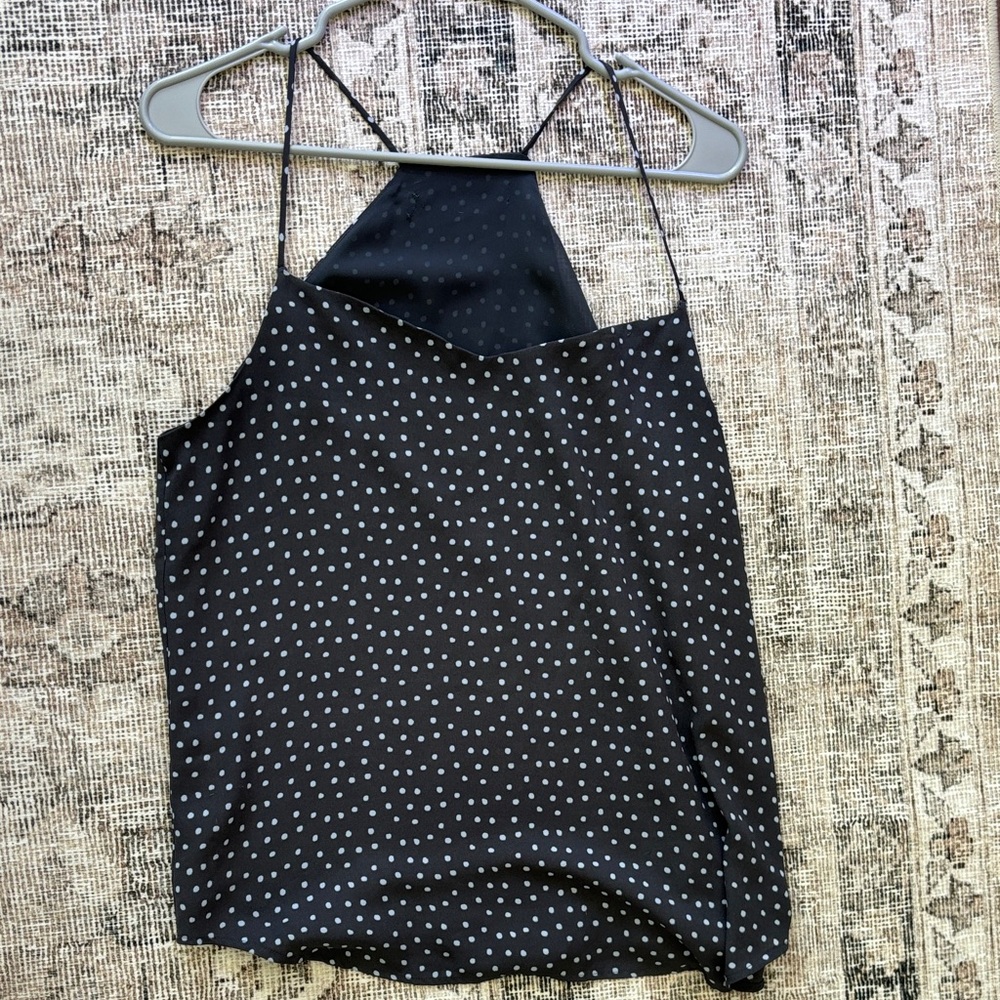 Loft Charcoal Gray Women’s Top with light blue polka dots Polka Dot